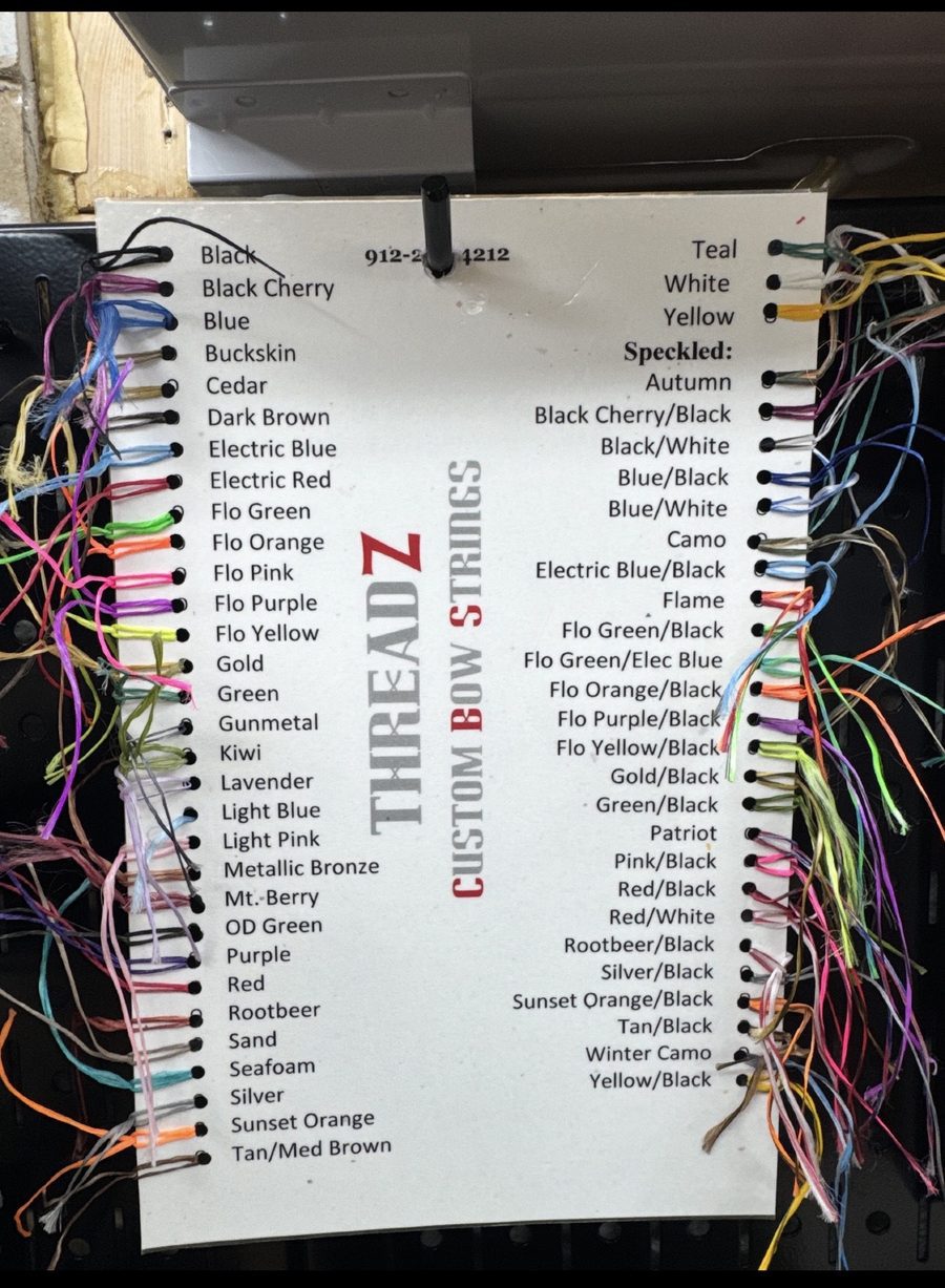 Custom bow string color chart with 50+ solid and speckled colors for BCY 452 Extra strings, GAS and ThreadZ